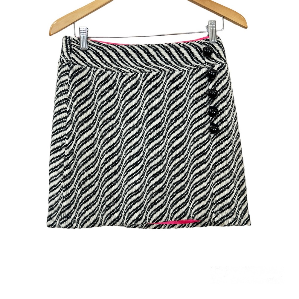 Milly Of New York Wool Mini Skirt Black Cream Striped Women's Sz 4